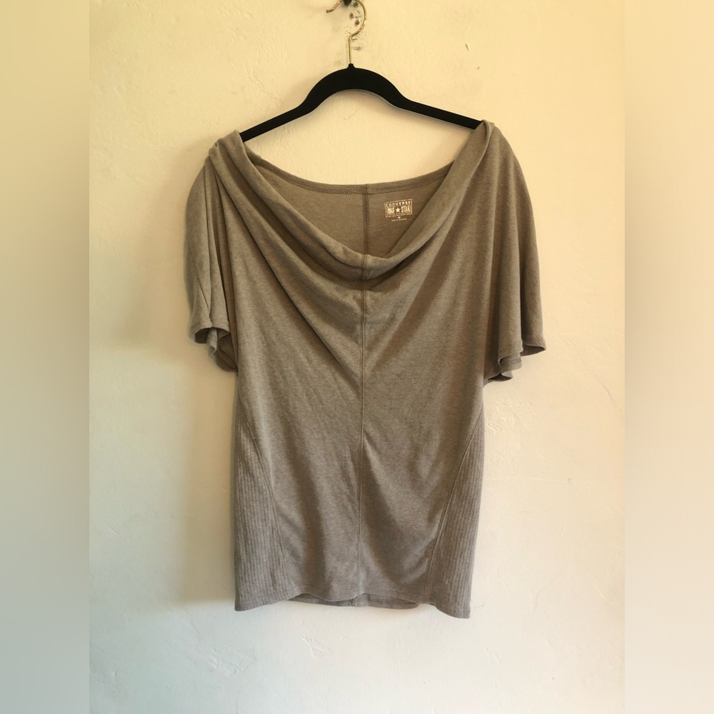 Converse One Star M Beige Cowl Neck Top Womens Drape Tunic Shirt
